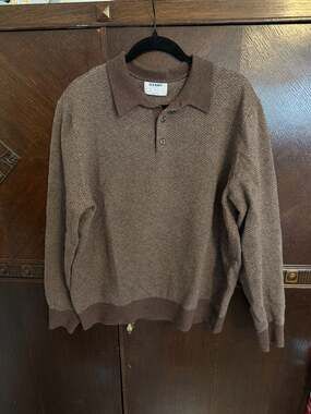 Old Navy Men's Brown Herringbone Knit Polo Sweater Size Large